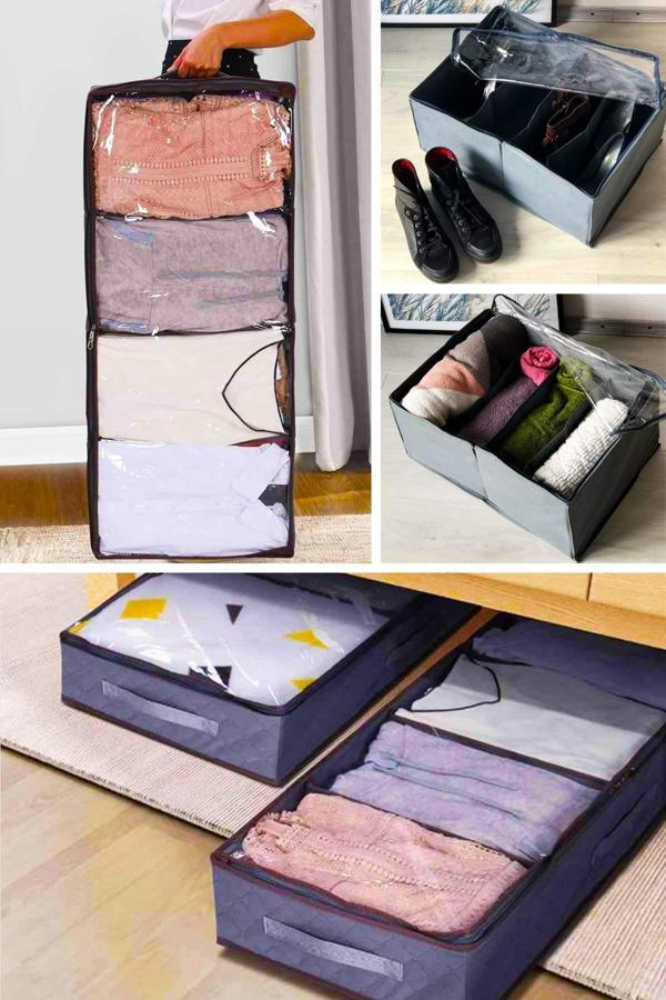 İkili Set Siyah 4 Bölmeli Ayakkabı Ve Giysi Saklama Taşıma Hurcu Pencereli Baza Hurcu - Image 1