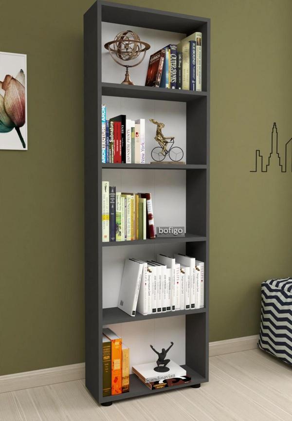 Bofigo Dekoratif 5 Raflı Kitaplık Modern Kitaplık Antrasit - Image 1