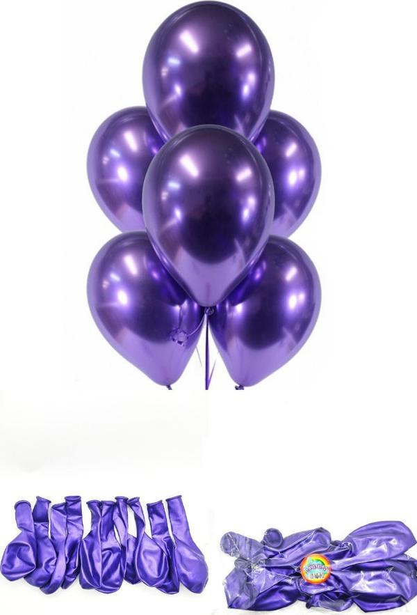 Metalik Parlak Renkli 10'lu Paketli Balon 12 Inç - Mor - Image 1