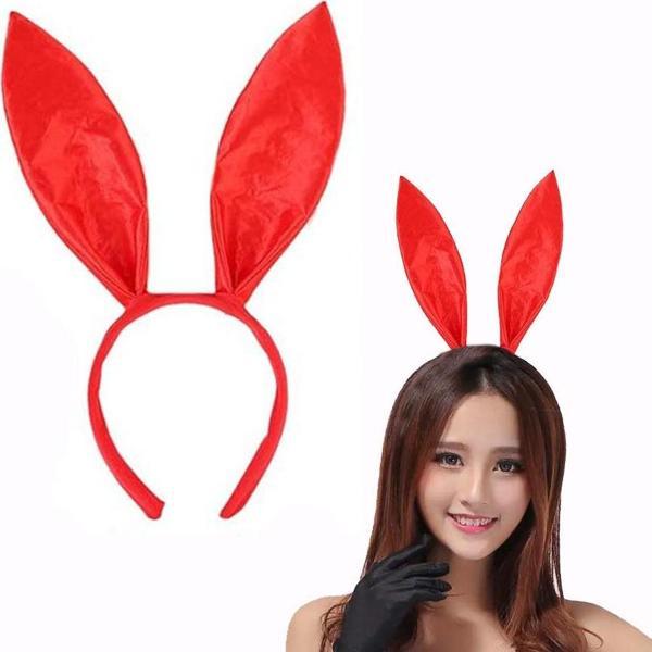 Kırmızı Renk Saten Kaplama Şekil Verilebilir Tavşan Kulak Taç 35x11 cm - Image 1