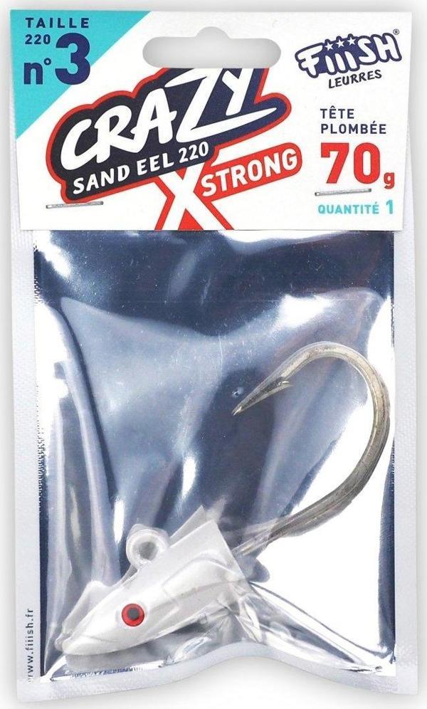 Fiiish Crazy Sandeel CSE220 CSE538 1 Tete Plombee X-Strong 70gr Blanc/Oeil Jighead - Image 1