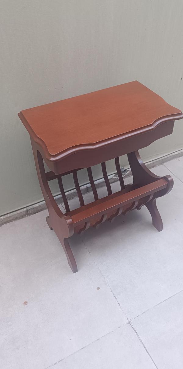 Gazete 12600 Sehpa Model Kayın MDF Torna tabla Parlak Ceviz Boya Tutmalık El Yapı - Image 1