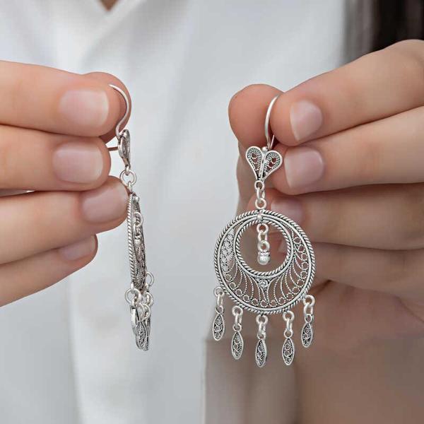 Himarry 925 Ayar Gümüş Çember Telkari Sallantılı Kadın Küpe - Image 1