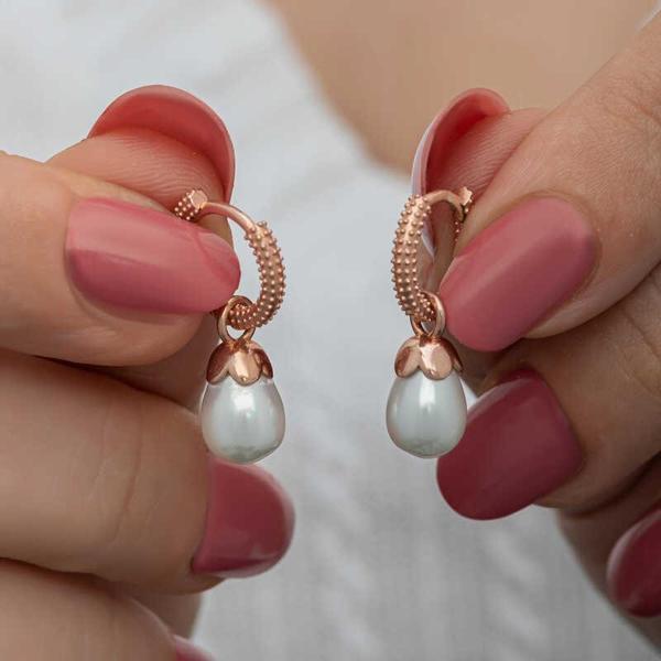 Himarry 925 Ayar Gümüş Rose Damla İnci Kadın Küpe - Image 1