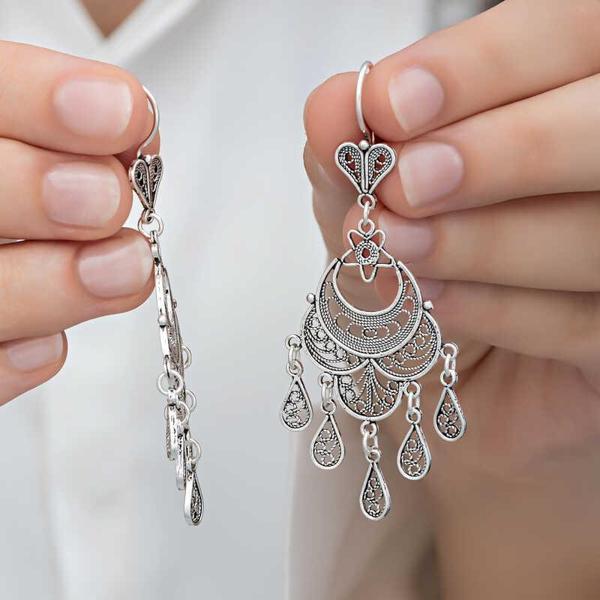 Himarry Gümüş Ayyıldız Telkari Sallantılı Kadın Küpe - Image 1