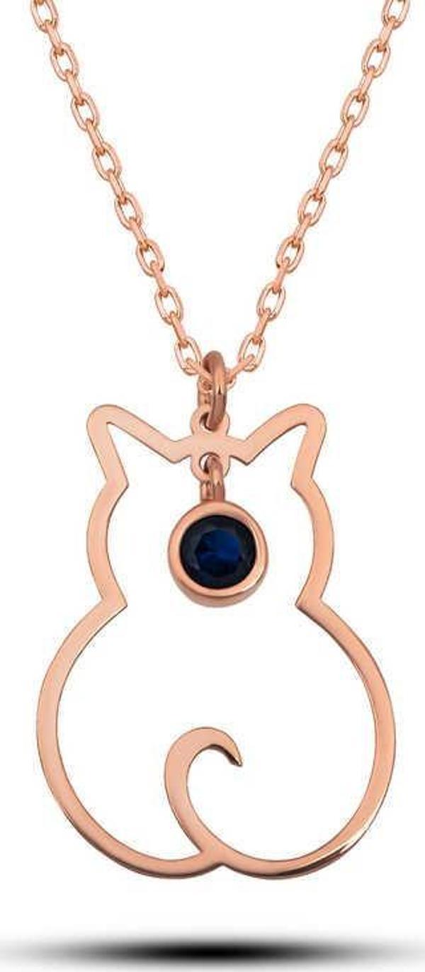 Himarry Gümüş Eylül Ayı Doğum Taşı Kedi Kadın Kolye - Image 1