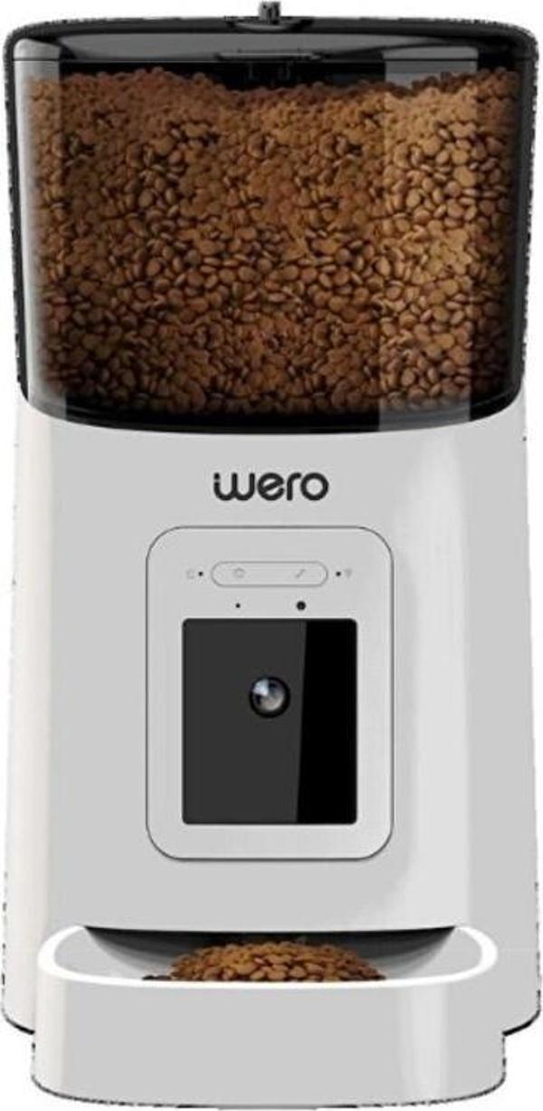 Wero 1080P Ayarlanabilir Kamera, 6 Lt, Wifi Kontrol Kedi/Köpek Besleyici, Pet Feeder, Plastik Kase, Beyaz - Image 1