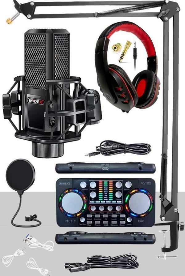 Midex MX-2020 Persuasive Paket-2 Stüdyo Mikrofon Ses Kartı Kulaklık Stand (Kayıt ve Canlı Yayın) - Image 1