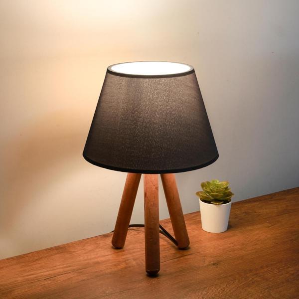Homing Tasarım Ahşap Antrasit Kumaş Başlıklı Abajur AYD-3169 - Image 1