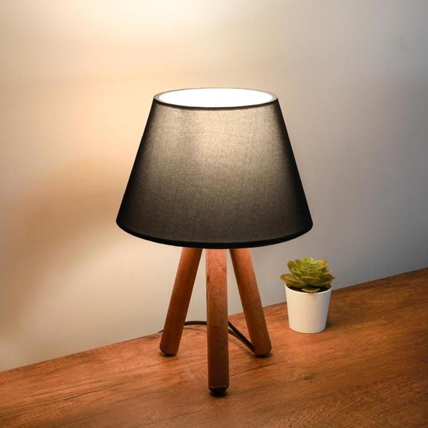 Homing Tasarım Ahşap Siyah Kumaş Başlıklı Abajur AYD-3168 - Image 1