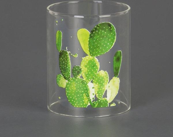 Euro Flora Kaktüs Desenli Cam Mumluk 8,5 x 13 cm  - Image 1