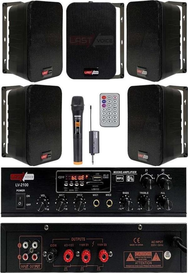 Lastvoice Black Large Plus Paket-4 Hoparlör ve Amfi Anons Ses Sistemi Seti - Image 1