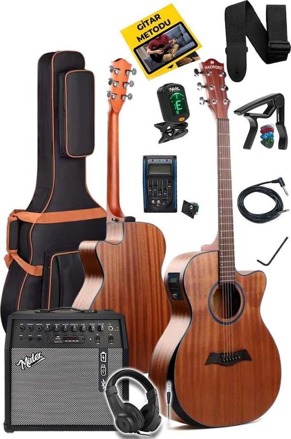 Maxword M450-EQ-50AMP Masif Ağaç 50W Amfili Elektro Akustik Gitar Seti üst Segment - Image 1