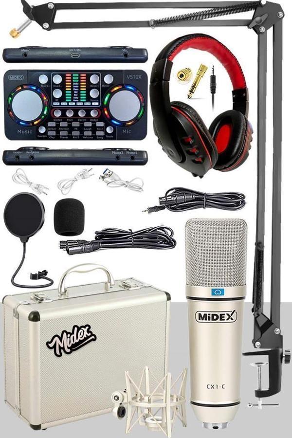 Midex CX1 Persuasive Paket-5 Stüdyo Mikrofon Ses Kartı Kulaklık Stand (Kayıt ve Canlı Yayın) - Image 1