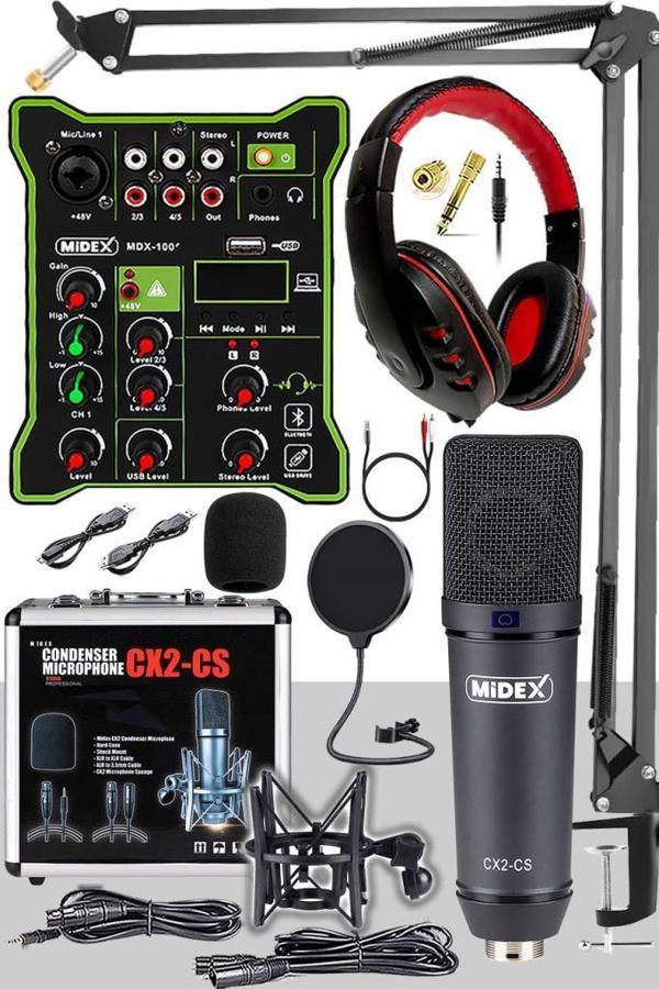 Midex CX2 Functional Paket-5 Stüdyo Mikrofon Ses Kartlı Mikser Kulaklık Stand - Image 1