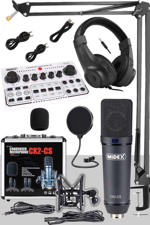 Midex CX2 White Power Paket-6 Stüdyo Mikrofon Şarjlı Ses Kartı Kulaklık Stand (Kayıt ve Canlı Yayın) - Image 1