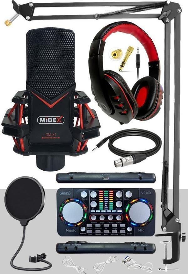 Midex GMX-1 Persuasive Paket-4 Stüdyo Mikrofon Ses Kartı Kulaklık Stand (Kayıt ve Canlı Yayın) - Image 1