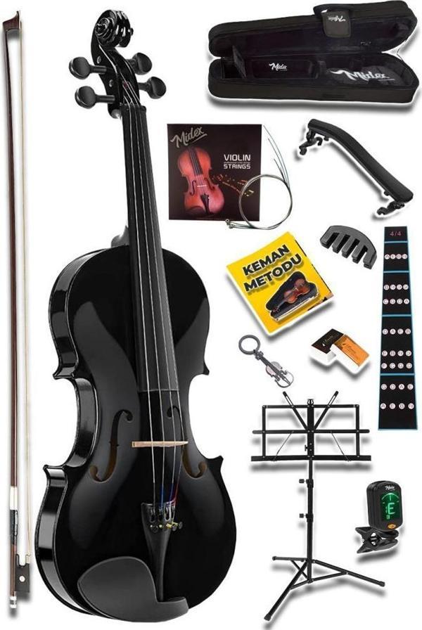 Midex HGA44BK-NTYS Full Siyah Set Keman 4/4 (Nota Sehpası Yastık Tuner Softcase Arşe) - Image 1