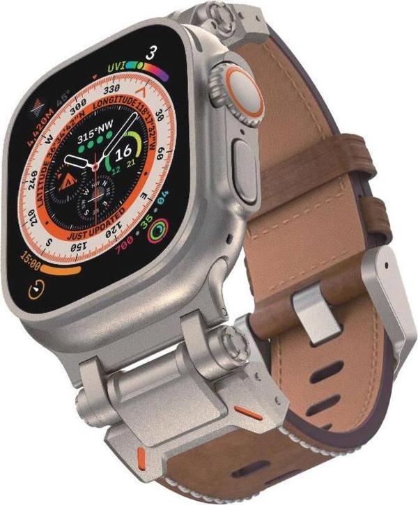 Watch Ultra 49mm Uyumlu KRD-114 Metal Başlıklı Suni Deri Kordon - Image 1