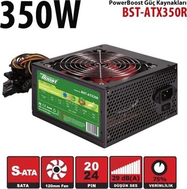 PowerBoost BST-ATX350R 350w, PPFC 12cm Kırmızı Fanlı ATX PSU (Retail Box) - Image 1