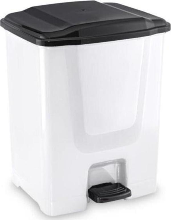Omnipazar Flora F196-B 10Lt Slim Pedallı Beyaz Plastik Çöp Kovası Siyah Kapak - Image 1