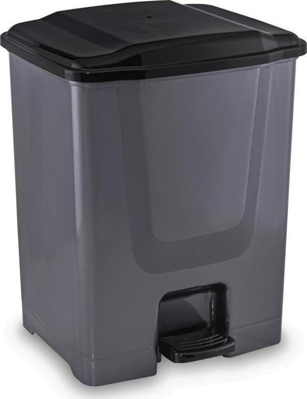 Omnipazar Flora F196-S 10Lt Slim Pedallı Gri Plastik Çöp Kovası Siyah Kapak - Image 1