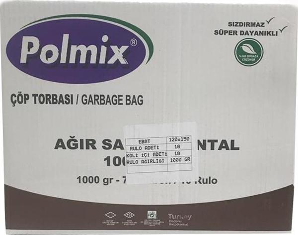 Polmix Ağır Hantal Çöp Torbası 120X150 cm 10 Rulo 100 Ad 10 Kg Siyah - Image 1