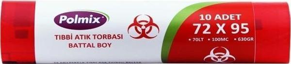 Polmix Tıbbi Atık 72x95 cm Battal Çöp Poşeti 12.6 kg 20 Rulo 200 Adet - Image 1