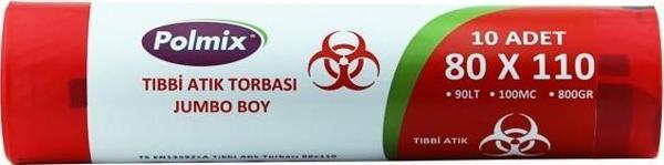 Polmix Tıbbi Atık 80x110 cm Jumbo Çöp Poşeti 10 Rulo 100 Ad 8 Kg - Image 1