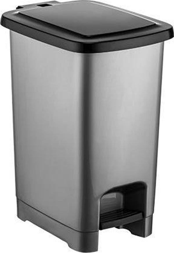Omnipazar SY4280 10 lt Slim Pedallı Gri Plastik Çöp Kova Siyah Kapak - Image 1