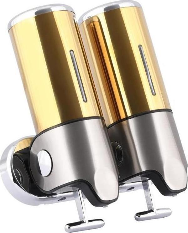 Omnipazar Xinda GS500S Gold Çiftli Manuel Sıvı Sabunluk Paslanmaz Çelik 2x500ml - Image 1