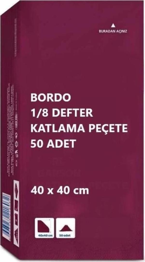 Omnisoft 40x40 cm 1/8 Defter Katlama Servis Peçetesi 50 Adet Bordo - Image 1