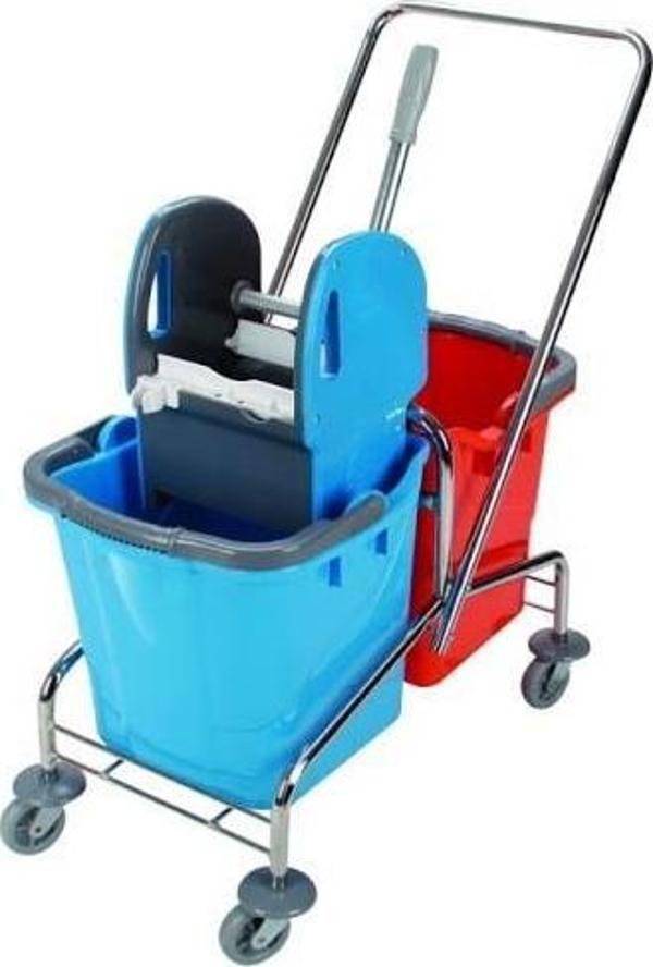 Omnisoft UCTM CK753 Krom Taşıyıcı Plastik Pres Çift Kovalı Temizlik Arabası - Image 1