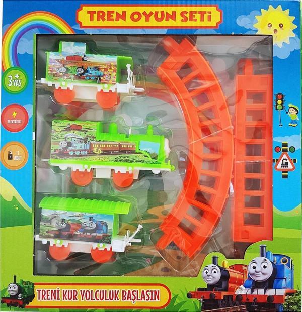 Pilli Tren Seti Raylı Vagonlu Oyuncak Thomas Lokomotif Tren Yeşil - Image 1
