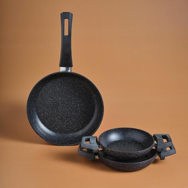 Karaca Biogranit Dide 3'lü Tava Sahan Seti Siyah - Image 1