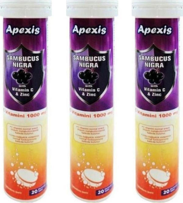 Apexis Sambucus Nigra Vitamin C & Zinc 1000 Mg 20 Tablet * 3 Paket - Image 1