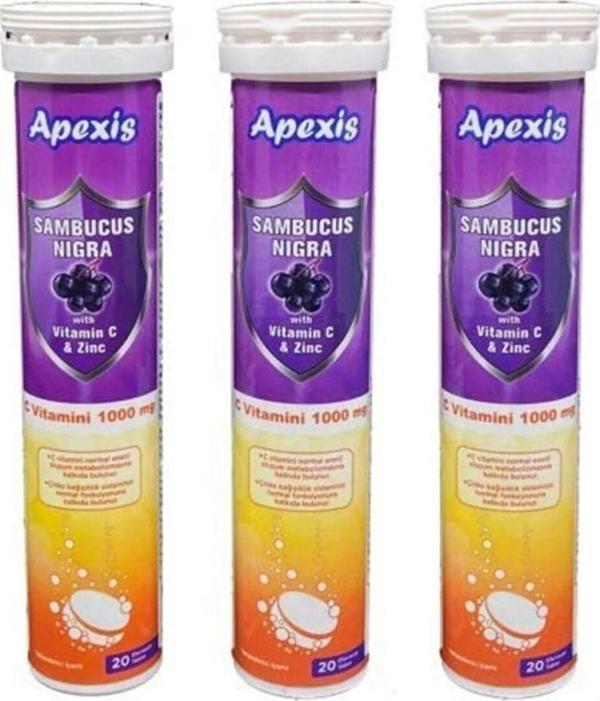 Apexis Sambucus Nigra Vitamin C & Zinc 1000 Mg 3*20 Tablet - Image 1
