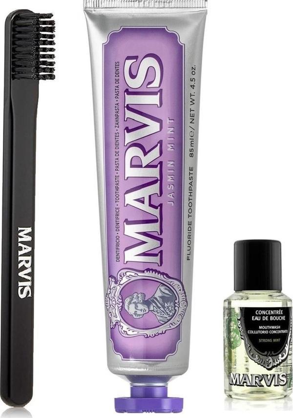 Marvis Jasmin Mint Diş Macunu 85 ml Orta Sert Diş Fırçası Konsantre Ağız Gargarası 30 ml - Image 1