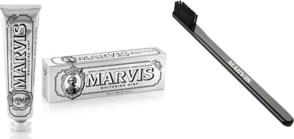 Marvis Whitening Mint Beyazlatıcı Diş Macunu 85 ml Ve Black Mediım Orta Sert Diş Fırçası - Image 1