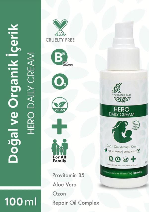 Organik Baby Çok Amaçlı Hero Daily Cream ( Krem)- %99 Doğal Içerik Provitamin B5 Içeriği Anlık Yatıştırıcı 100ml - Image 1