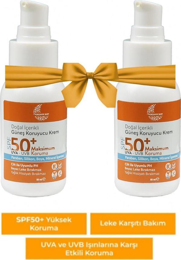 Organik Baby Doğal İçerikli Bebek Çocuk Ve Yetişkin 2 li Set 50 ml Güneş Kremi Leke Karşıtı 50 Spf Tüm Ciltler - Image 1