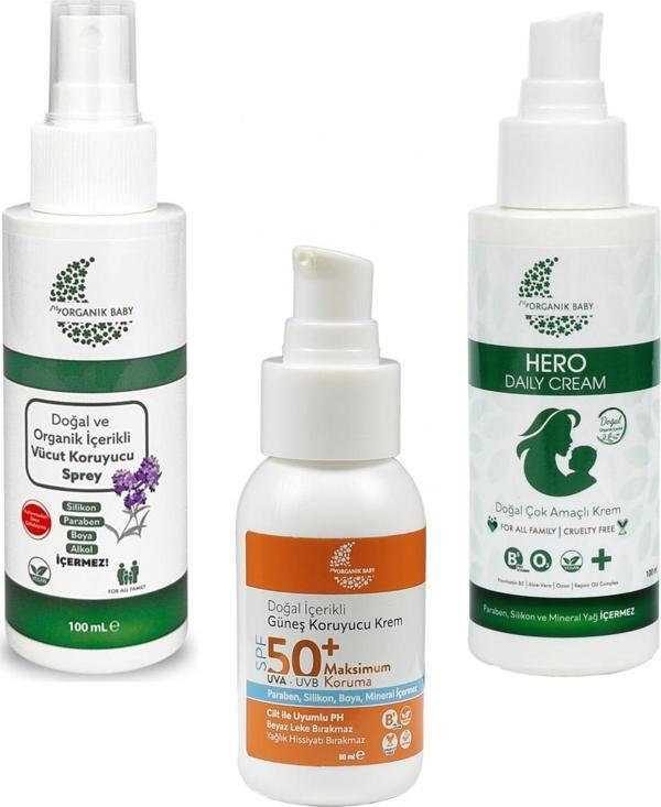 Organik Baby Organik Ve Doğal İçerik Vücut Koruyucu Sprey ,Güneş Kremi ve Çok Amaçlı Hero Anlık Yatıştırıcı 100ml - Image 1