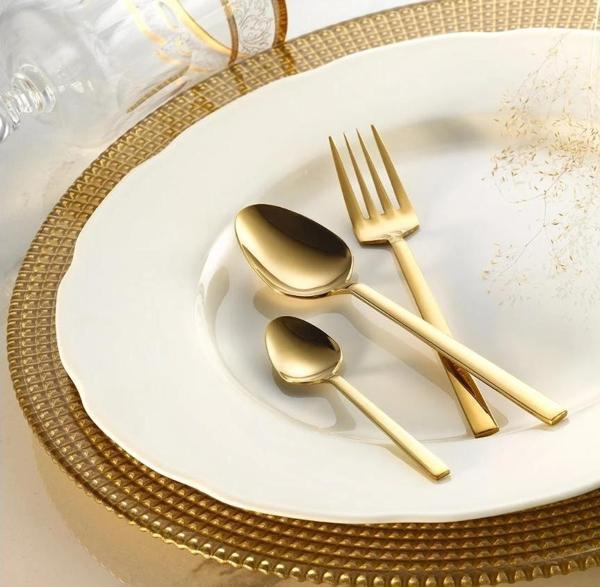 Fecra Doğa 18 Parça Gold Tatlı Çatallı Kaşık Bıçak Seti - Image 1