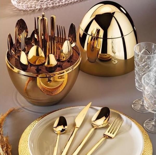 Fecra Golden Egg Standlı 24 Parça Çatal Kaşık Bıçak Takımı - Image 1
