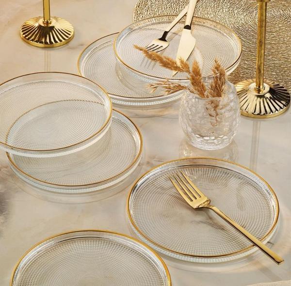 Fecra Loren 6'lı Pasta Tabağı Seti Gold Fileli 16 Cm - Image 1
