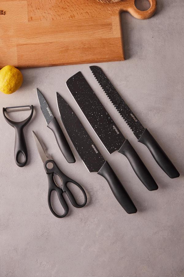 Karaca Black Stone 6 Parça Satır, Makas Ve Soyacaklı Bıçak Seti - Image 1