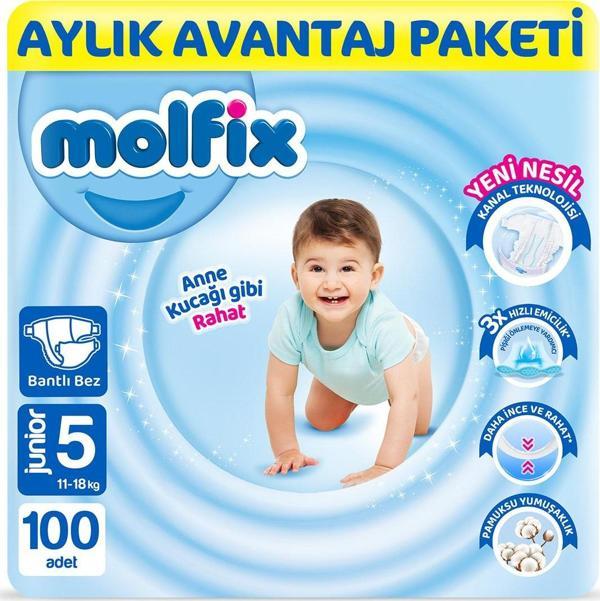 Molfix Bebek Bezi 5 Beden Junior Aylık Avn. Paket 100 Adet - Image 1