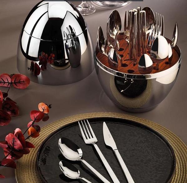 Fecra Silver Egg Standlı 24 Parça Çatal Kaşık Bıçak Takımı - Image 1