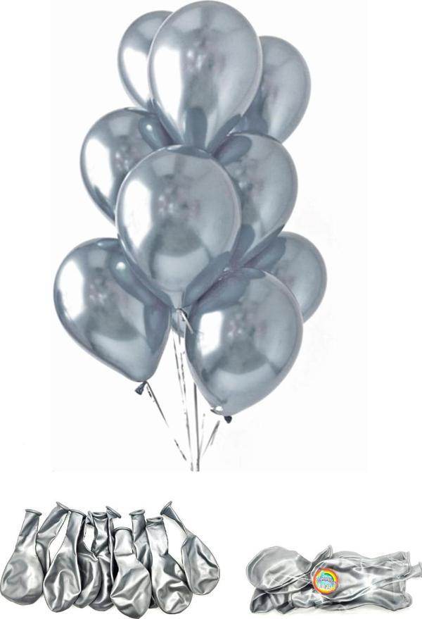 Metalik Balon Parlak Renkli 10'lu Paketli Balon 12 Inç - Gri - Image 1