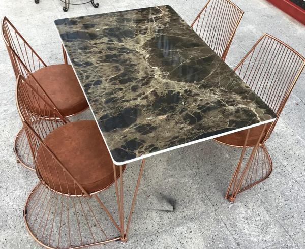 Masa TEL Sandalye 12478 Tk Metal ROSE Renk Kaplama Siyah Mermer Renk Tabla Elyapı - Image 1